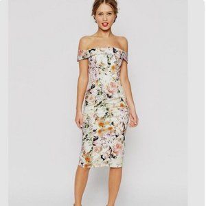 ASOS Wedding Bardot Floral Pencil Dress Size 4